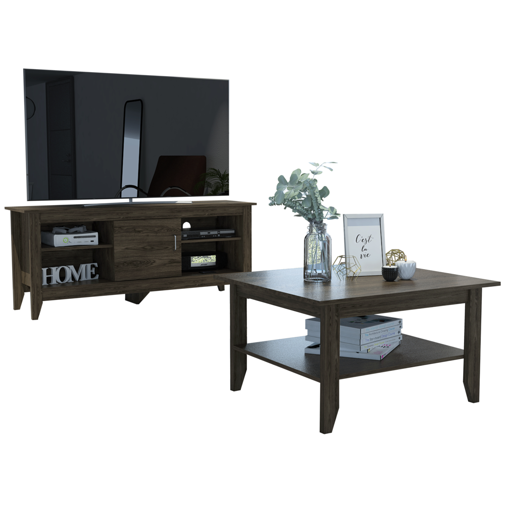 Rack + Mesa de Centro Essential Color Coñac Para Sala De Estar